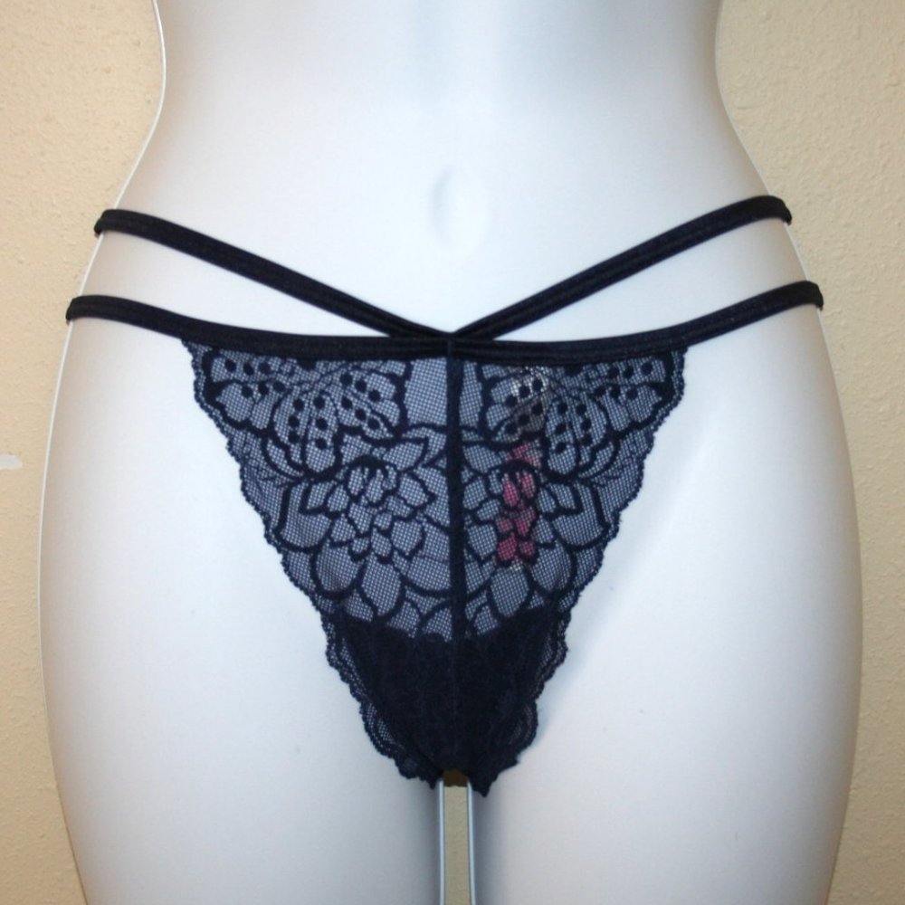 Pink Victorias Secret Lace Strappy Thong Panties Small